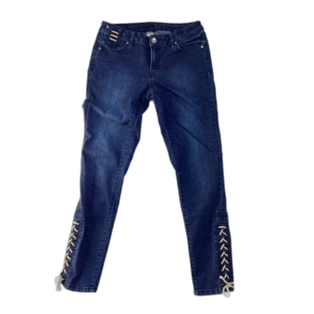Cache Cropped Skinny Jeans Lace Up Ankles Size 4